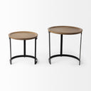 Aisley Set of 2 193L x 193W x 19H Light Brown Wood W Black Metal Base Round Nesting Side Tables - Default Title