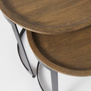 Aisley Set of 2 193L x 193W x 19H Light Brown Wood W Black Metal Base Round Nesting Side Tables - Default Title