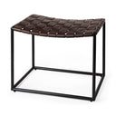 Clarissa 220L x 160W x 165H Brown Leather Woven Seat W Black Metal Frame Stool - Default Title