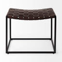Clarissa 220L x 160W x 165H Brown Leather Woven Seat W Black Metal Frame Stool - Default Title