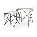 Lorlei 200L x 200W x 238H White Marble Top W Gray Iron Legs End and Side Table - Default Title