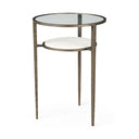 Felicity 158L X 158W X 225H Glass Top W White Marble Shelf and Antique Gold Base EndSide Table - Default Title