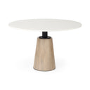 Maxwell 48L x 48W x 30H White Marble Round Top W Black Metal and Wood Pedestal Base Dining Table - Default Title