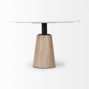 Maxwell 48L x 48W x 30H White Marble Round Top W Black Metal and Wood Pedestal Base Dining Table - Default Title