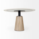 Maxwell 48L x 48W x 30H White Marble Round Top W Black Metal and Wood Pedestal Base Dining Table - Default Title