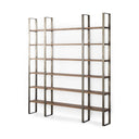 Taunton 80L x 105W x 90H Medium Brown Wood W Antique Nickel Metal Frame 6 Tier Shelving Unit - Default Title