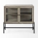 Arelius 36L x 18W x 32H Gray Wood Black Metal Base w 2 Glass Doors Accent Cabinet - Default Title