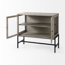 Arelius 36L x 18W x 32H Gray Wood Black Metal Base w 2 Glass Doors Accent Cabinet - Default Title