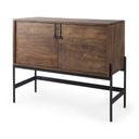 Glenn 38L x 16W x 30H Dark Brown Wood w Black Iron Frame 2 Door Accent Cabinet - Default Title