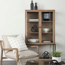 Arelius 36L x 1875W x 63H Light Brown Wood W Black Metal Base Display Cabinet - Default Title