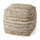 Aadhya 160L x 160W x 160H TaupeSilver Leather and Cotton Pouf - Default Title