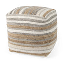 Aahana 160L x 160W x 160H WhiteTaupeGray Striped Hemp and Cotton Pouf - Default Title