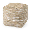 Aalia 160L x 160W x 160H Beige Leather and Jute Pouf - Default Title