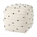 Amaira 160L x 160W x 160H CreamBlackWhite patterned Wool and Cotton Pouf - Default Title