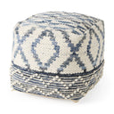 Eshana 160L x 160W x 160H Cream Wool and Denim Patterned Pouf - Default Title
