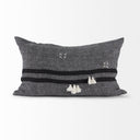 Sibyl 13L x 21W Black Fabric Striped and White Fringed Decorative Pillow Cover - Default Title