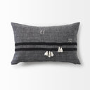 Sibyl 13L x 21W Black Fabric Striped and White Fringed Decorative Pillow Cover - Default Title
