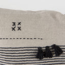 Thalia 13L x 21W Black and Beige Fabric Striped and Fringed Decorative Pillow Cover - Default Title