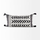 Kimia 14L x 26W White and Black Fabric Herringbone and Fringed Decorative Pillow Cover - Default Title
