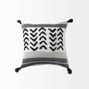 Kimia 20L x 20W White and Black Fabric Herringbone and Fringed Decorative Pillow Cover - Default Title