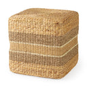 Maya 177L x 177W x 177H Light Brown WMedium Brown Stripes Seagrass Square Pouf - Default Title
