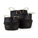 Ella 98L x 98W x 110H Set of 3 Black Seagrass Basket W Light Brown Handles - Default Title