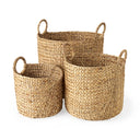 Sivan 197L x 197W x 236H Set of 3 Light Brown Water Hyacinth Round Basket W Handles - Default Title