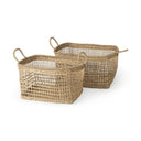 Bellisa 185L x 146W x 110H Set of 2 Medium Brown Seagrass Rectangular Basket W Handles - Default Title