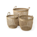 Bowie 197L x 197W x 197H Set of 3 Medium Brown Seagrass Round Basket W Handles - Default Title