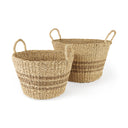 Vance 177L x 177W x 118H Light Brown Palm Leaf and Seagrass Round Basket W Handles - Default Title