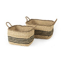 Emma 173L x 130W x 110H Set of 2 Light Brown Seagrass Rectangular Basket W Black Stripes - Default Title