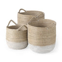 Maddie 138L x 138W X 150H Set of 3 Light Brown WWhite Dipped Seagrass Round Basket W Handles - Default Title
