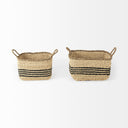 Emma 173L x 130W x 110H Set of 2 Light Brown Seagrass Rectangular Basket W Black Stripes - Default Title