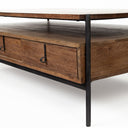 Glenn II 54x30 Dark Brown Wood w Black Iron Frame Rectangle 3 Drawers Coffee Table - Default Title