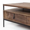 Glenn II 54x30 Dark Brown Wood w Black Iron Frame Rectangle 3 Drawers Coffee Table - Default Title