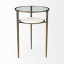Felicity 158L X 158W X 225H Glass Top W White Marble Shelf and Antique Gold Base EndSide Table - Default Title