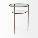 Felicity 158L X 158W X 225H Glass Top W White Marble Shelf and Antique Gold Base EndSide Table - Default Title
