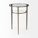 Felicity 158L X 158W X 225H Glass Top W White Marble Shelf and Antique Gold Base EndSide Table - Default Title