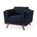 Brooks 417L x 348W x 335H Navy Blue Fabric Chair W Medium Brown Wooden Legs - Default Title