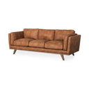 Brooks 902L x 348W x 335H Cognac Brown Faux Leather Three Seater Sofa W Medium Brown Wooden Legs - Default Title