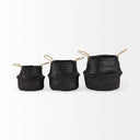 Ella 98L x 98W x 110H Set of 3 Black Seagrass Basket W Light Brown Handles - Default Title