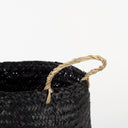 Ella 98L x 98W x 110H Set of 3 Black Seagrass Basket W Light Brown Handles - Default Title
