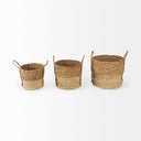 Morocco 157L x 157 Set of 3 Brown Two Tone Water Hyacinth and Cornhusk Round Basket W Handles - Default Title