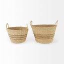 Vance 177L x 177W x 118H Light Brown Palm Leaf and Seagrass Round Basket W Handles - Default Title