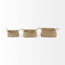 Emra 173L x 118W x 79H Set of 3 Light Brown Seagrass Rectangular Basket W Handles - Default Title