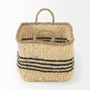Emma 173L x 130W x 110H Set of 2 Light Brown Seagrass Rectangular Basket W Black Stripes - Default Title