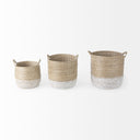 Maddie 138L x 138W X 150H Set of 3 Light Brown WWhite Dipped Seagrass Round Basket W Handles - Default Title
