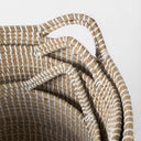 Maddie 138L x 138W X 150H Set of 3 Light Brown WWhite Dipped Seagrass Round Basket W Handles - Default Title