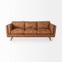 Brooks 902L x 348W x 335H Cognac Brown Faux Leather Three Seater Sofa W Medium Brown Wooden Legs - Default Title