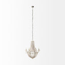 Phillum 29x37 Silver Metal Chassis and White Wood Beaded Six Bulb Chandelier - Default Title